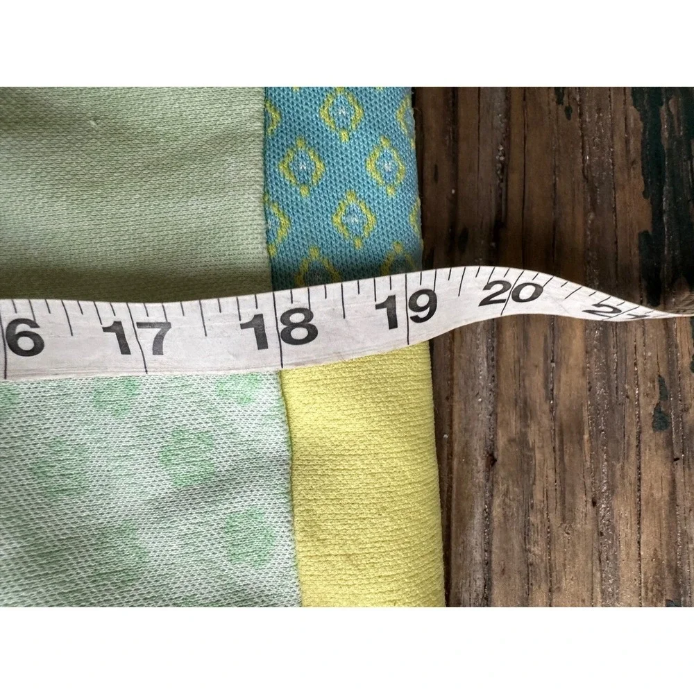 Handmade Patchwork Baby Quilt Green Blue Yellow Square Pattern Lap Blanket 42x42